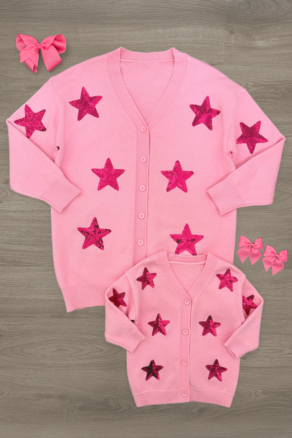 Mom & Me - Pink Sequin Star Cardigan | Sparkle in Pink