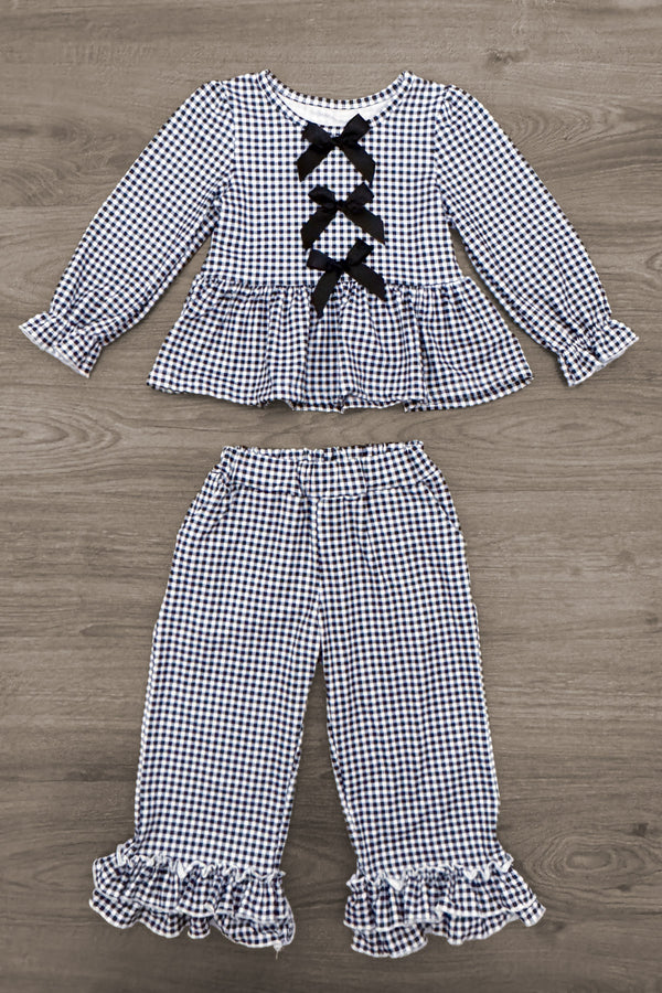 Black & White Plaid Ruffle Pant Set - Sparkle In Pink