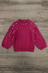 Burgundy Pearl Sweater Floral Skirt Set | Sparkle in Pink