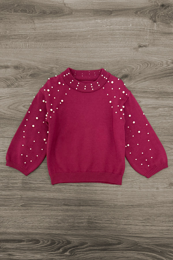 Burgundy Pearl Sweater Floral Skirt Set | Sparkle in Pink