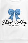 "She Is Worthy" Denim Bow Flare Pant Set | Sparkle in Pink
