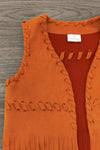 Rust Suede Fringe Vest | Sparkle in Pink