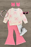 Pink Bows Denim Flare Pant Set | Sparkle in Pink
