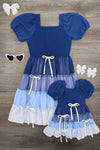 Mom & Me - Blue Ruffle Bow Dress | Sparkle in Pink