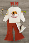Knit Pumpkin Sweater Flare Denim Set | Sparkle in Pink