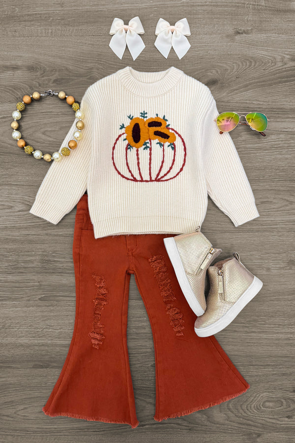 Knit Pumpkin Sweater Flare Denim Set | Sparkle in Pink
