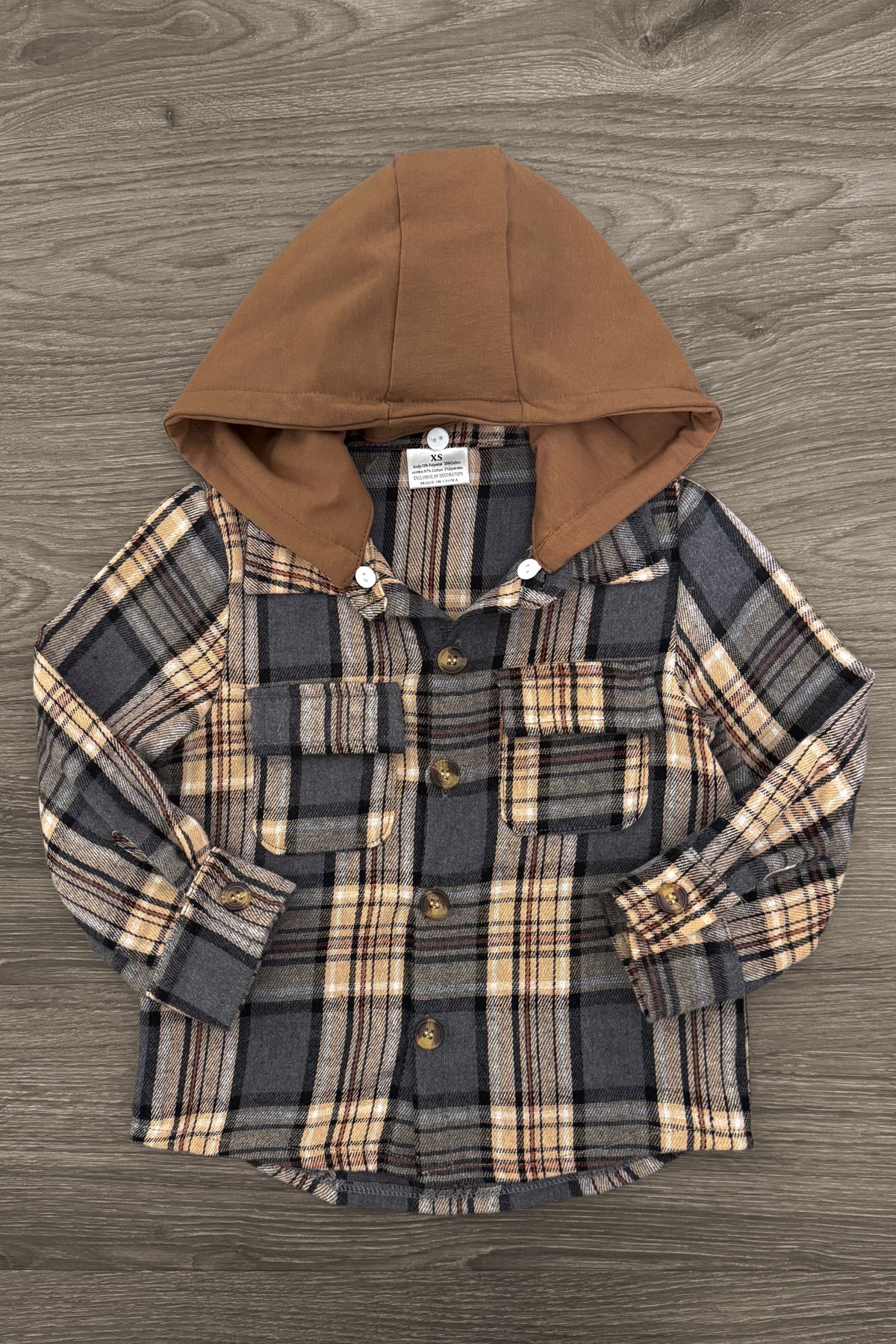 Family Blue Dress & Brown Flannel Hoodie
