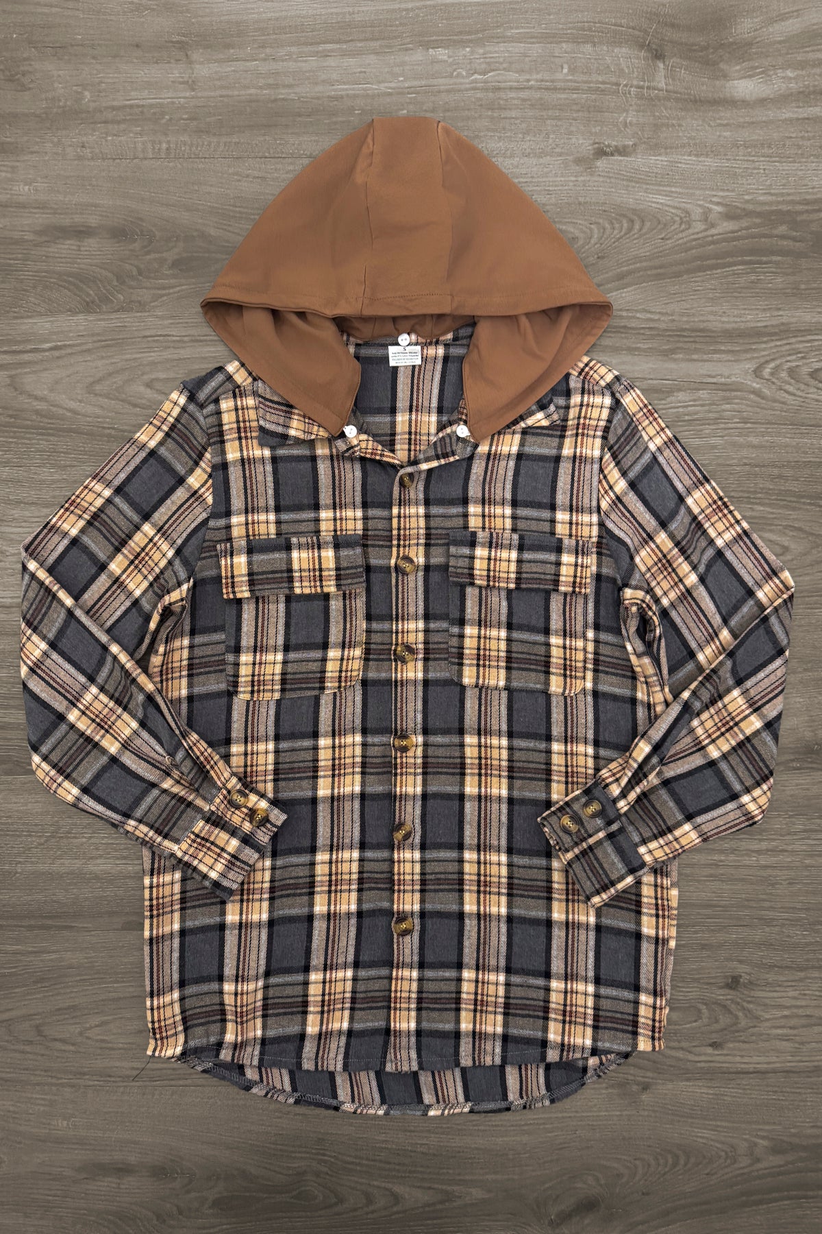 Family Blue Dress & Brown Flannel Hoodie