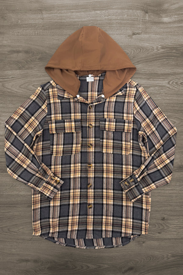 Family Blue Dress & Brown Flannel Hoodie | Sparkle in Pink
