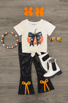 Pumpkin Bows Velvet Flare Set | Sparkle in Pink