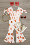 Cream Flower Print Flare Jumpsuit | Sparkle in Pink