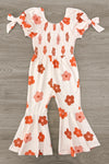 Cream Flower Print Flare Jumpsuit | Sparkle in Pink
