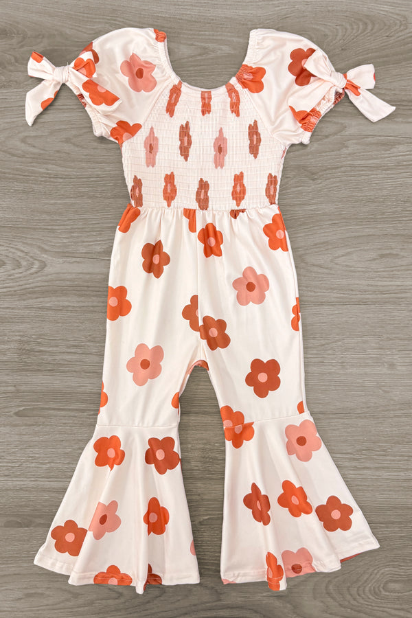 Cream Flower Print Flare Jumpsuit | Sparkle in Pink