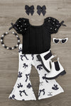 Black & White Pearl Bow Flare Pant Set | Sparkle in Pink