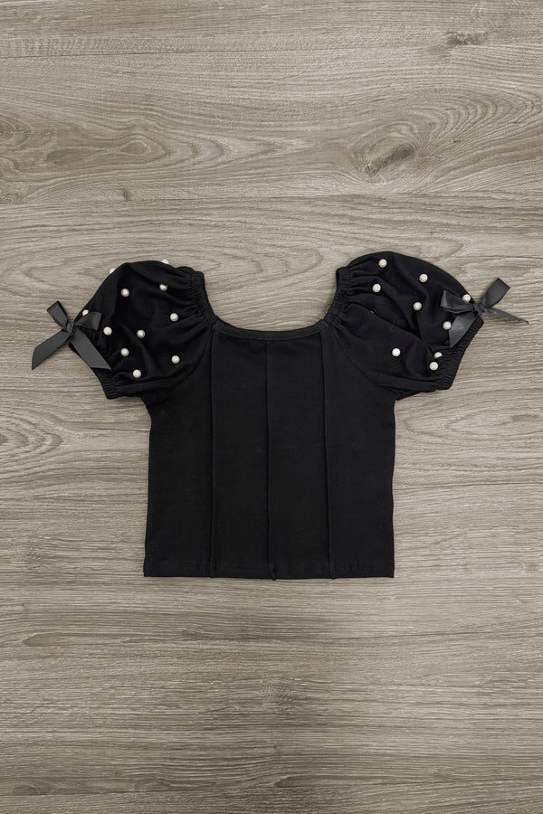 Black & White Pearl Bow Flare Pant Set | Sparkle in Pink