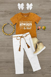 "Always Be Kind" White Denim Pant Set | Sparkle in Pink