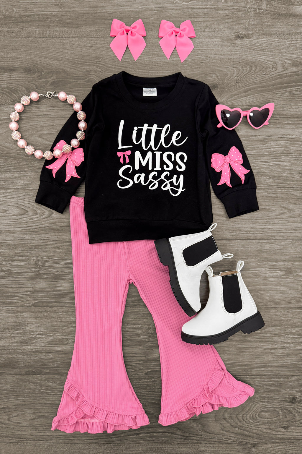 "Little Miss Sassy" Pink Flare Pant Set | Sparkle in Pink