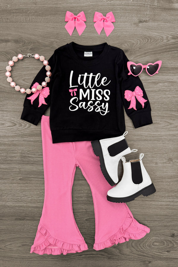 "Little Miss Sassy" Pink Flare Pant Set | Sparkle in Pink