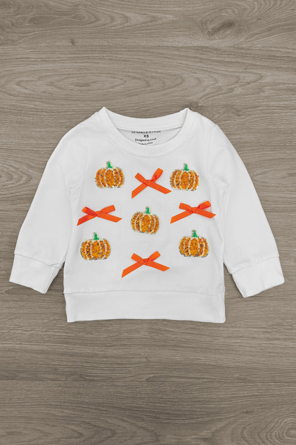 Mom & Me - White Sequin Pumpkin Top | Sparkle in Pink