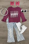 "Sassy" Floral Flare Denim Set | Sparkle in Pink