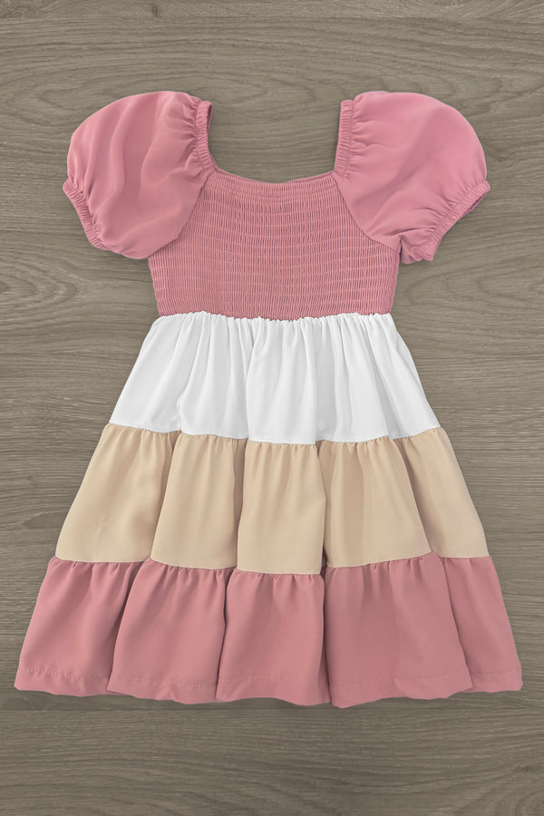 Mom & Me - Pink & Cream Tiered Dress