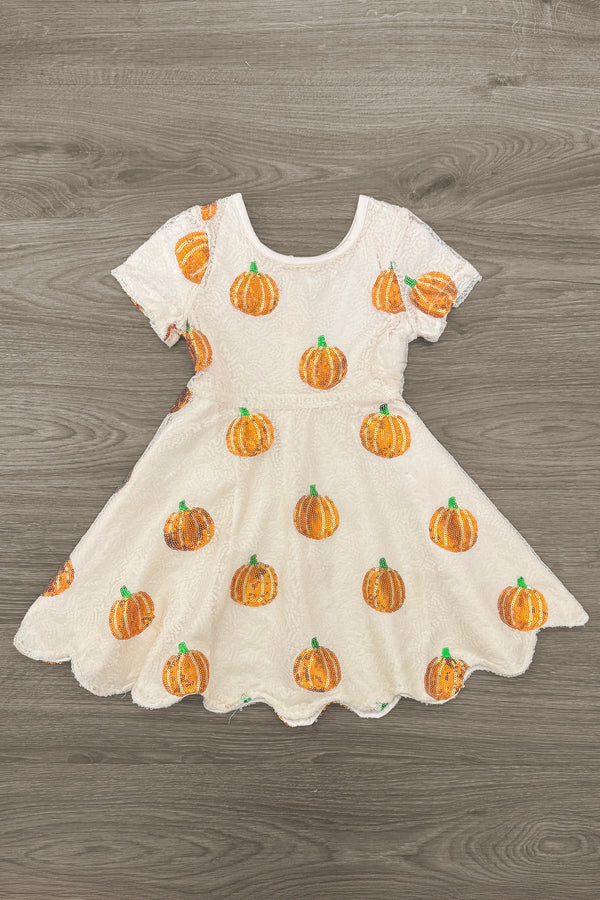 Cream Sequin Pumpkin Dress | Sparkle in Pink
