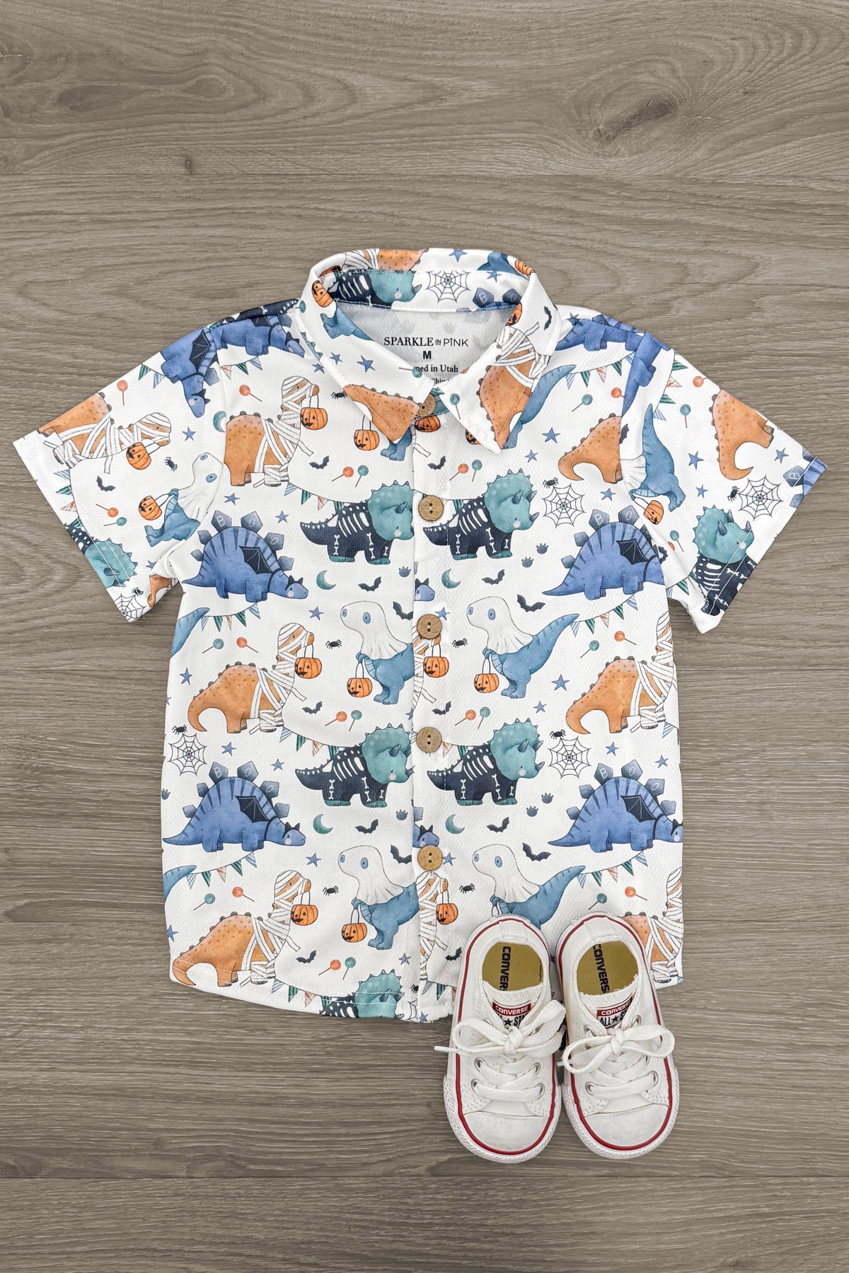 Halloween Dinosaur Button Down Top | Sparkle in Pink
