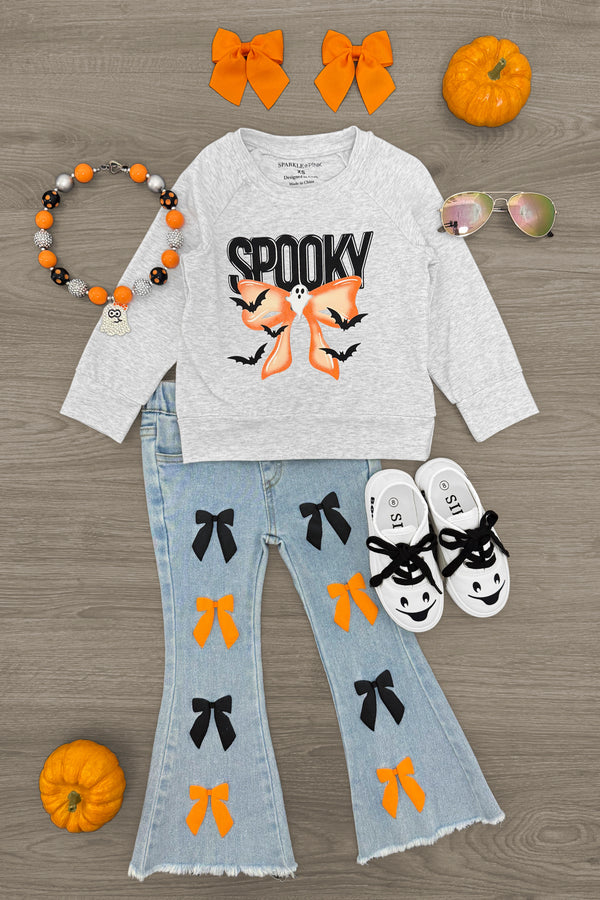 "Spooky" Bow Flare Denim Pant Set | Sparkle in Pink