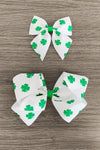 White Four Leaf Clover Bow - Sparkle in Pink