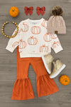 Cream Pumpkin Suede Bell Bottom Set | Sparkle in Pink