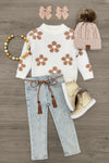 Flower Print Sweater Denim Pant Set | Sparkle in Pink