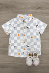 Trick Or Treat Checkered Button Down Top | Sparkle in Pink
