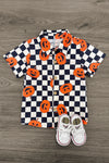 Checkered Jack-O'-Lantern Button Down Top | Sparkle in Pink