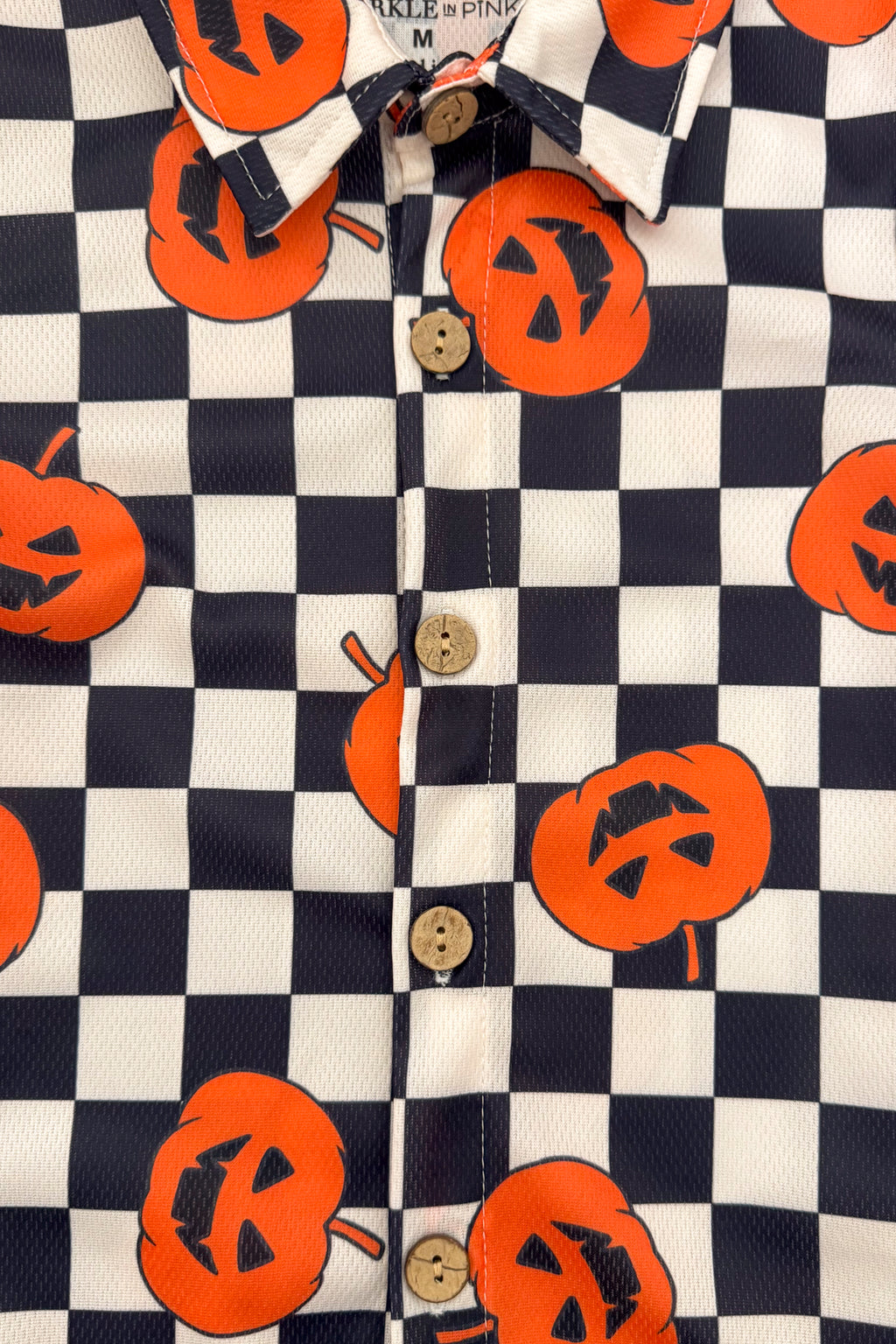 Checkered Jack-O'-Lantern Button Down Top | Sparkle in Pink