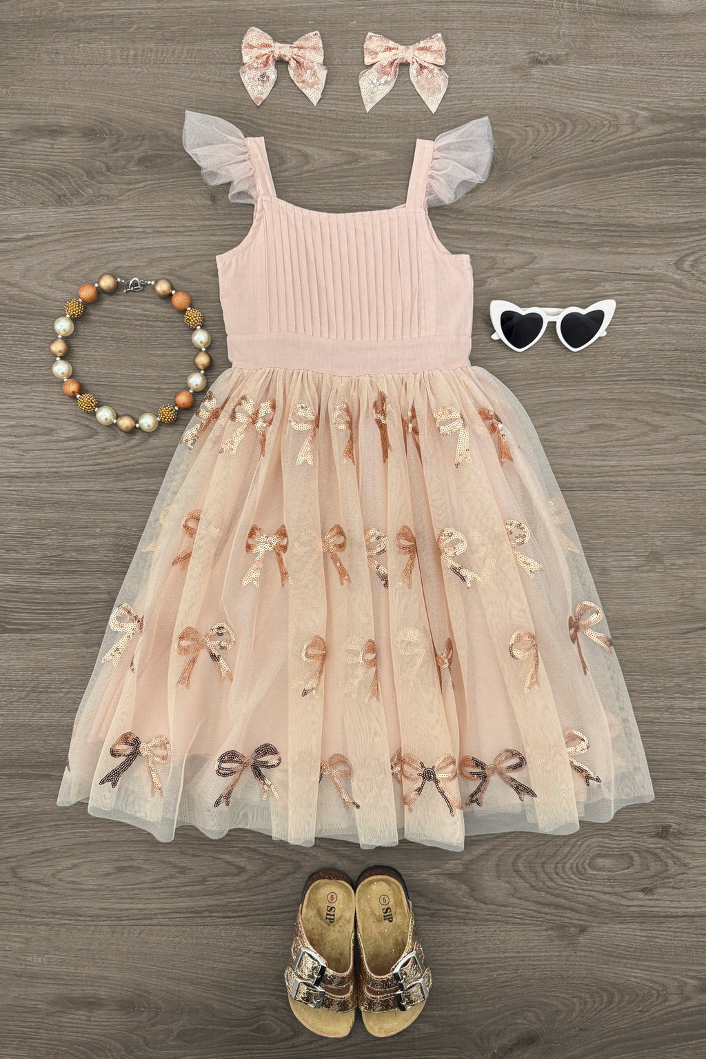 Blush Pink Sequin Bow Tulle Dress | Sparkle in Pink