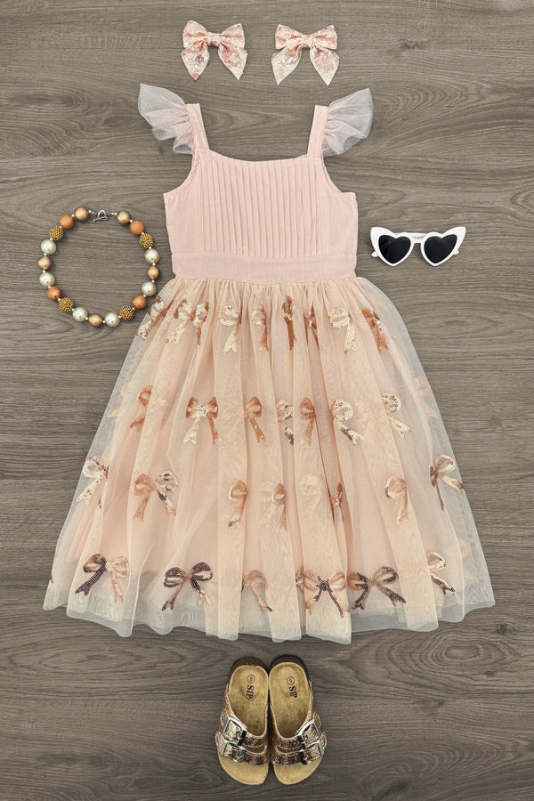 Blush Pink Sequin Bow Tulle Dress | Sparkle in Pink