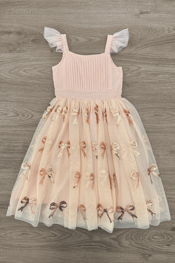 Blush Pink Sequin Bow Tulle Dress | Sparkle in Pink