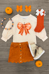 Cream Pumpkin Bow Suede Skirt Set | Sparkle in Pink