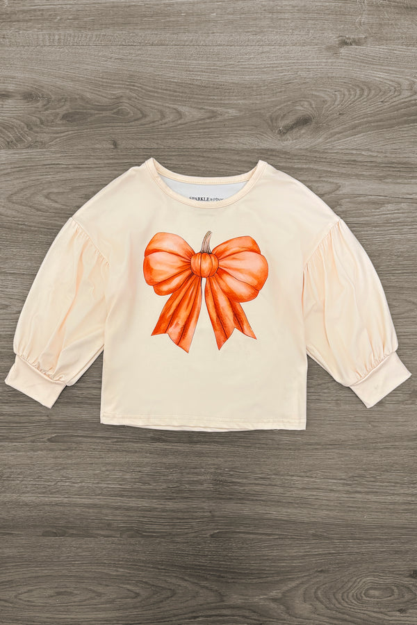 Cream Pumpkin Bow Suede Skirt Set | Sparkle in Pink