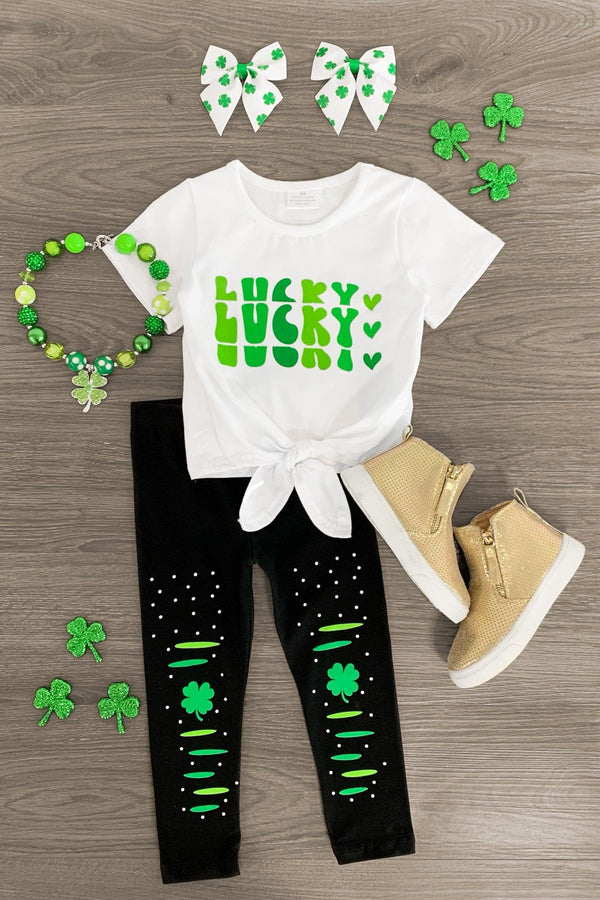 "Lucky" Four-Leaf Clover Legging Set - Sparkle in Pink