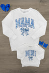 Mom & Me - "Mama & Mini" Blue Bow Long Sleeve Top | Sparkle in Pink