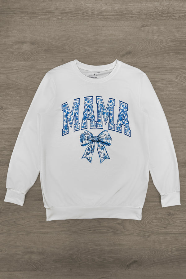 Mom & Me - "Mama & Mini" Blue Bow Long Sleeve Top | Sparkle in Pink