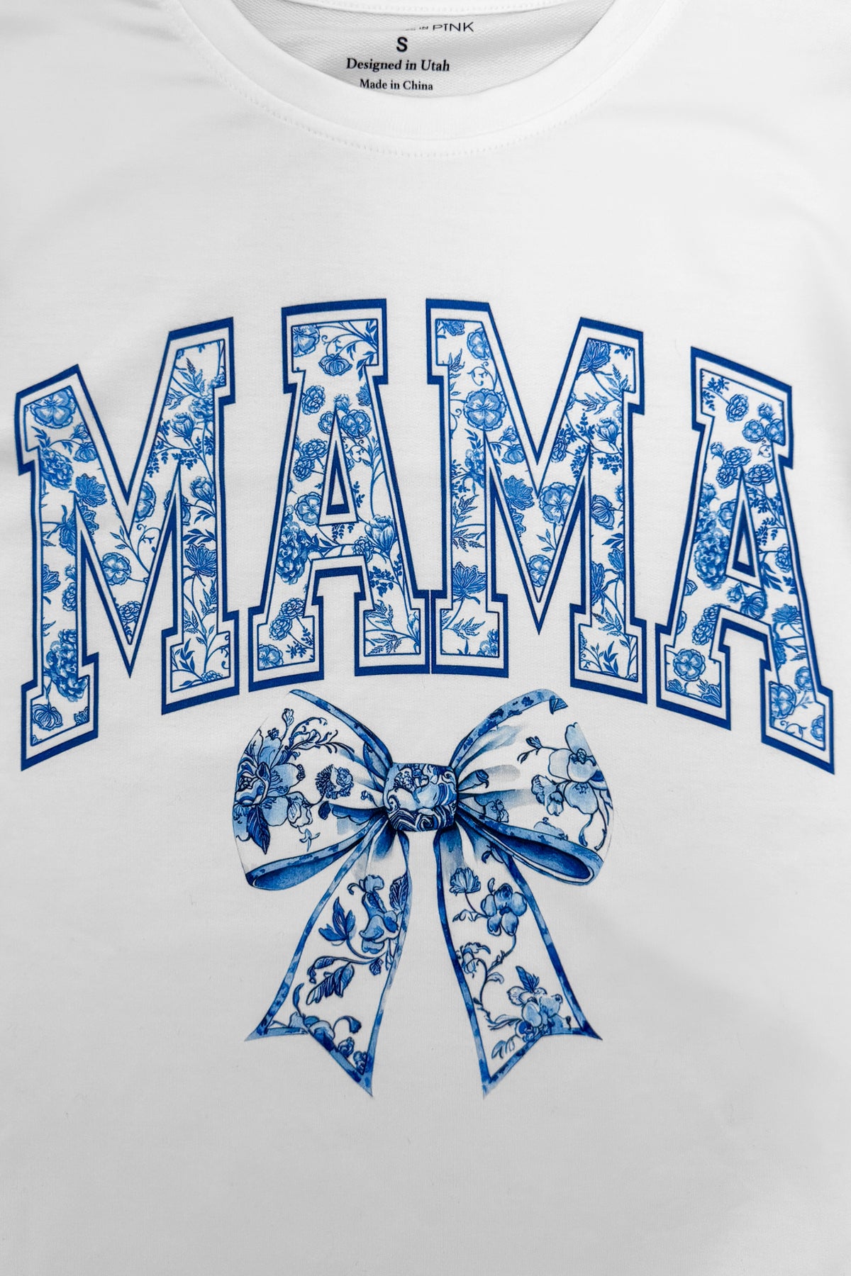 Mom & Me - "Mama & Mini" Blue Bow Long Sleeve Top