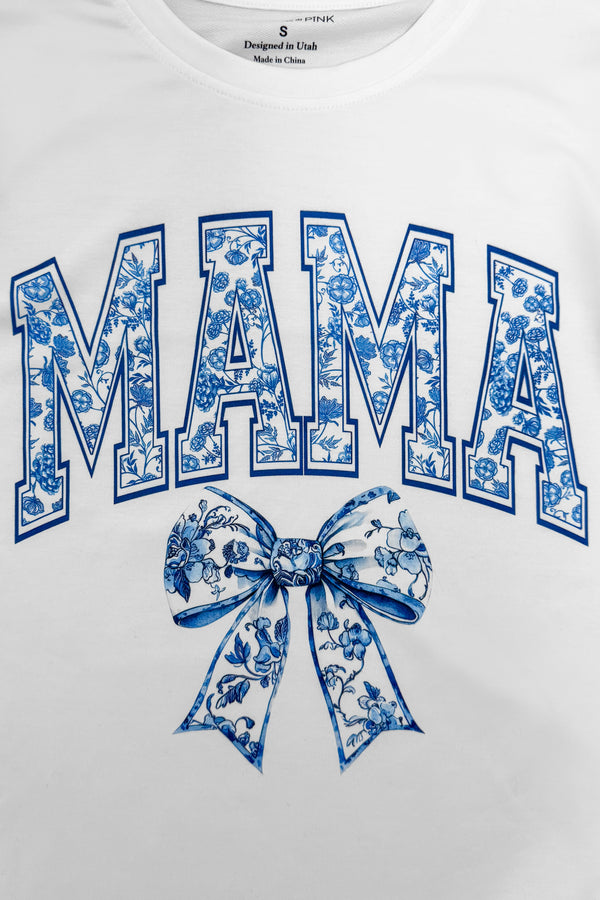Mom & Me - "Mama & Mini" Blue Bow Long Sleeve Top | Sparkle in Pink