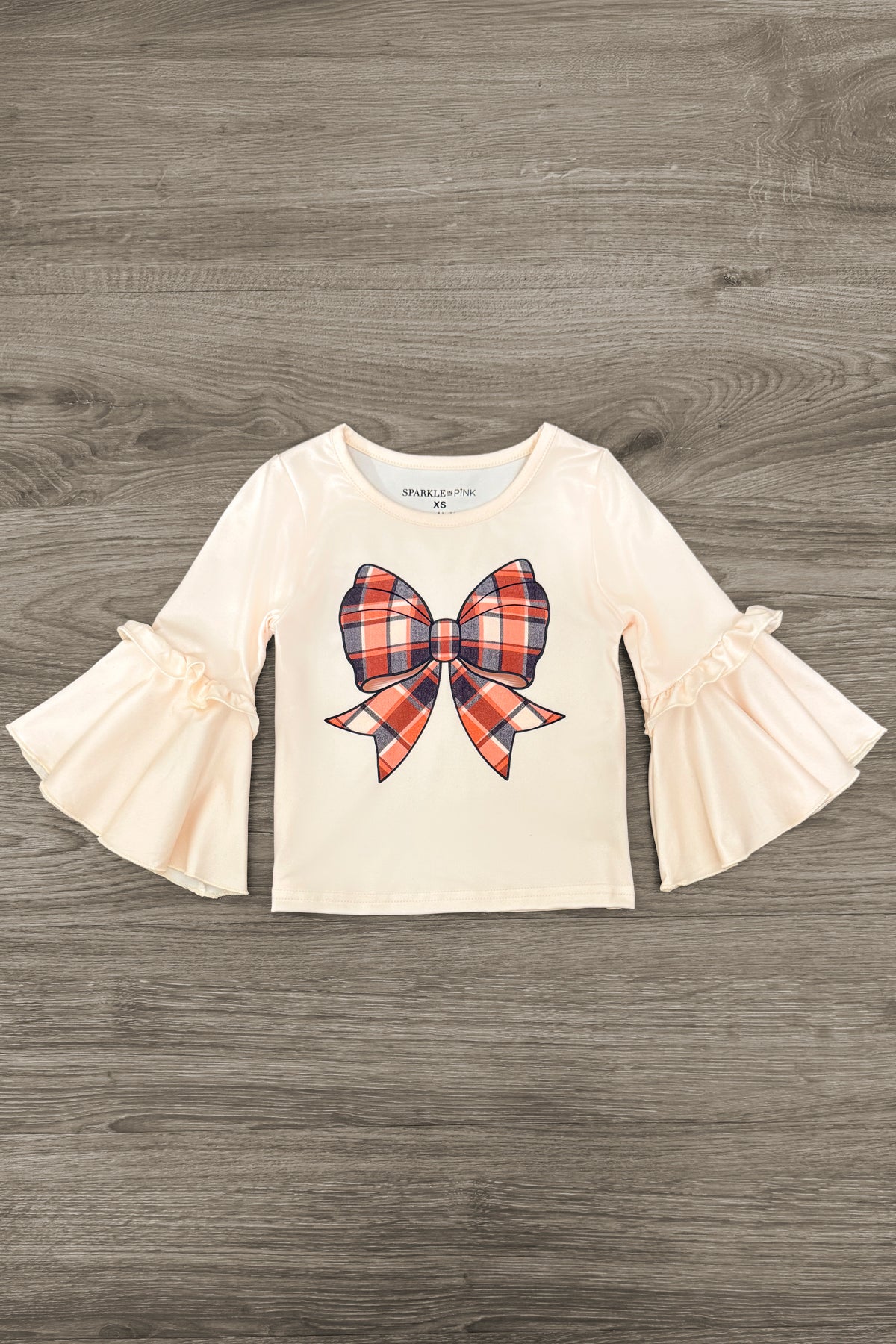 Plaid Bow Distressed Denim Flare Set