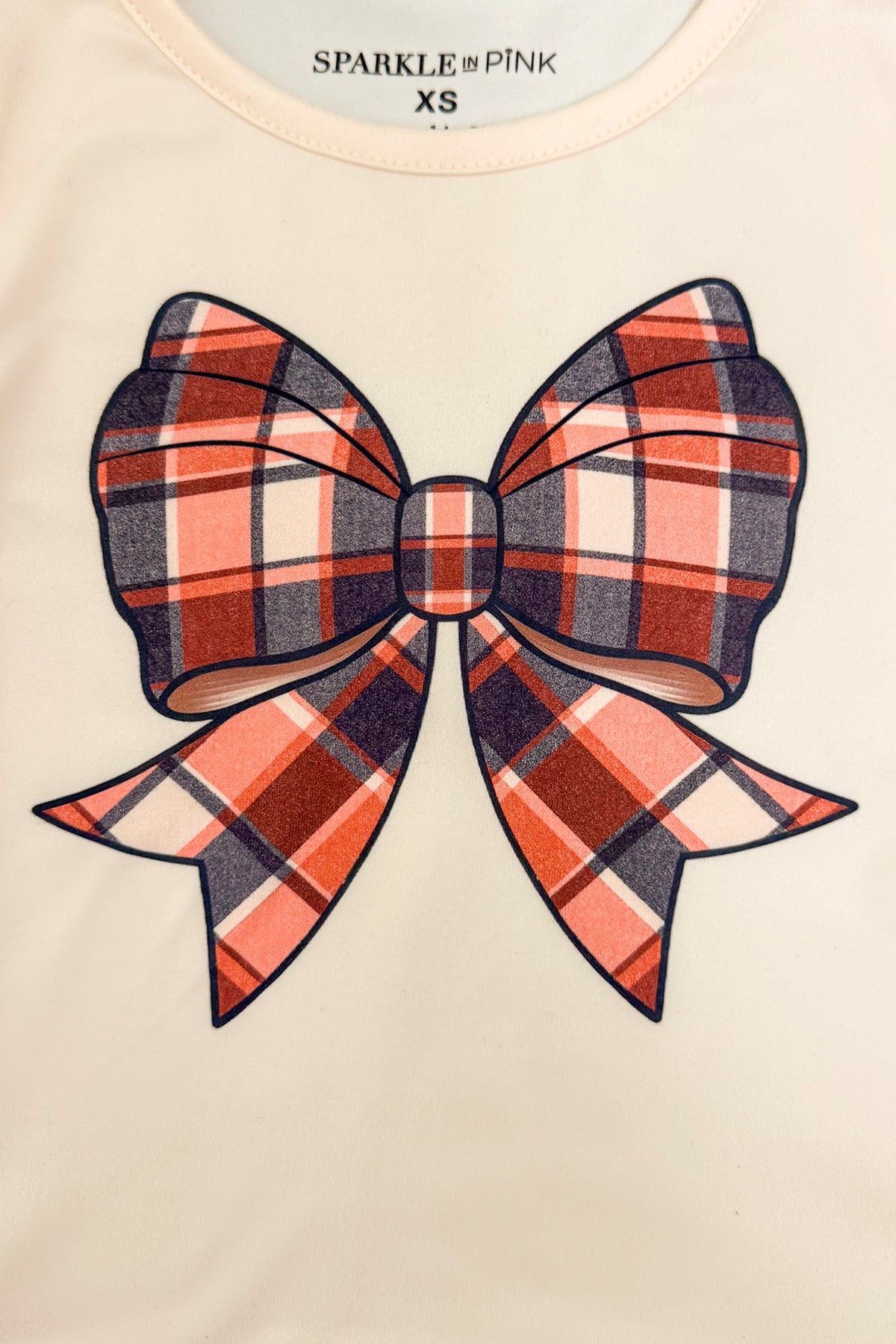 Plaid Bow Distressed Denim Flare Set
