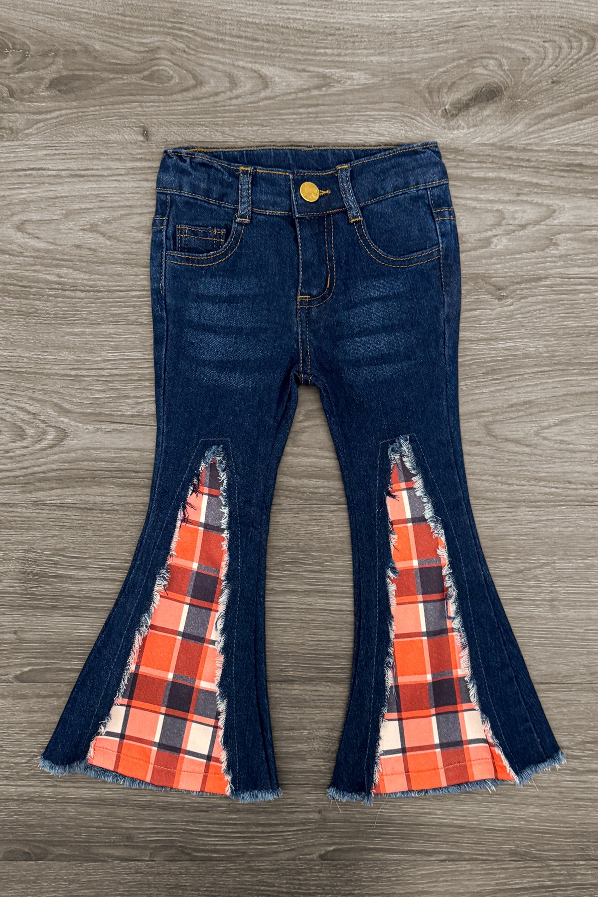 Plaid Bow Distressed Denim Flare Set