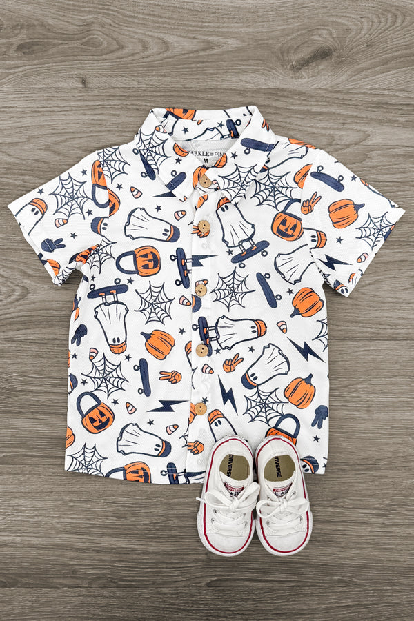 Skater Ghost Button Down Top | Sparkle in Pink