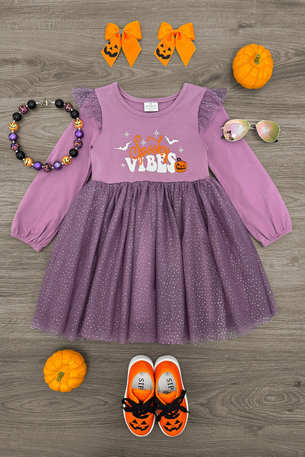 "Spooky Vibes" Purple Glitter Tulle Dress | Sparkle in Pink