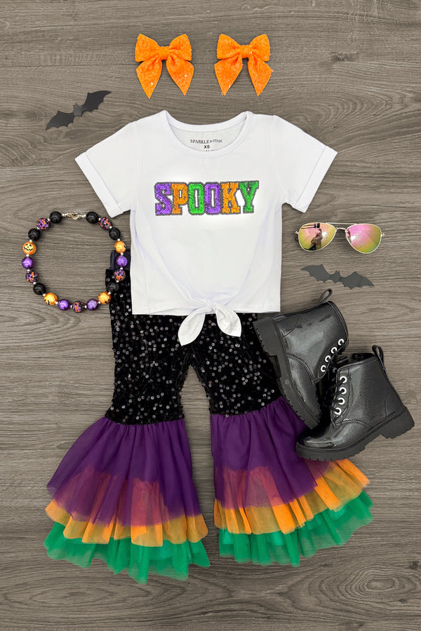 "Spooky" Velvet Sequin Bell Bottom Set | Sparkle in Pink